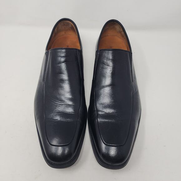 Magnanni Italy Mens 10.5 Shoes Black Leather Slip On Apron Toe Loafers - Picture 5 of 12